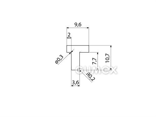 Silikonový profil tvaru "T", 10,7x9,6/3,6mm, 45°ShA, -60°C/+180°C, transparentní